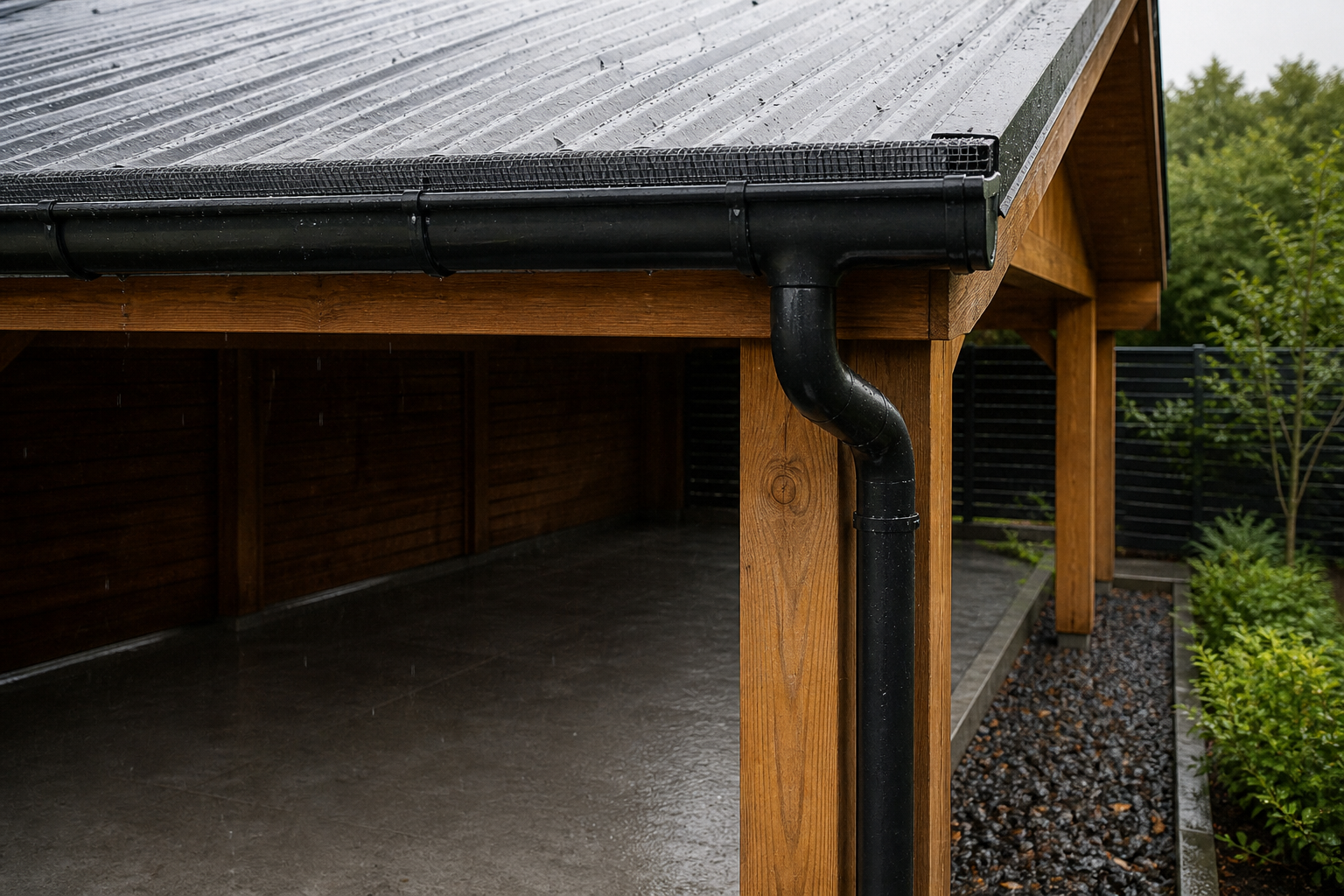 Illustrative Darstellung zum Ratgeberthema Carport entwässern: Dachwasser und Einfahrt zusammen denken