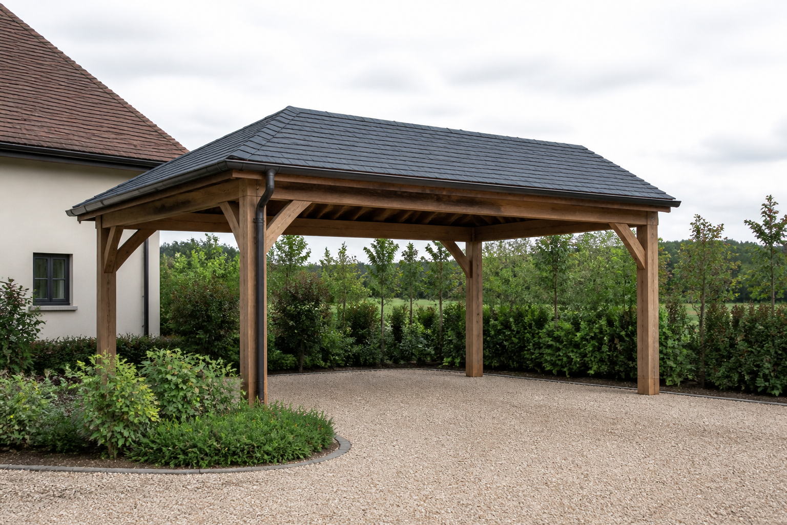 Illustrative Darstellung zum Ratgeberthema Freistehendes Carport: Standort, Aussteifung und Wege