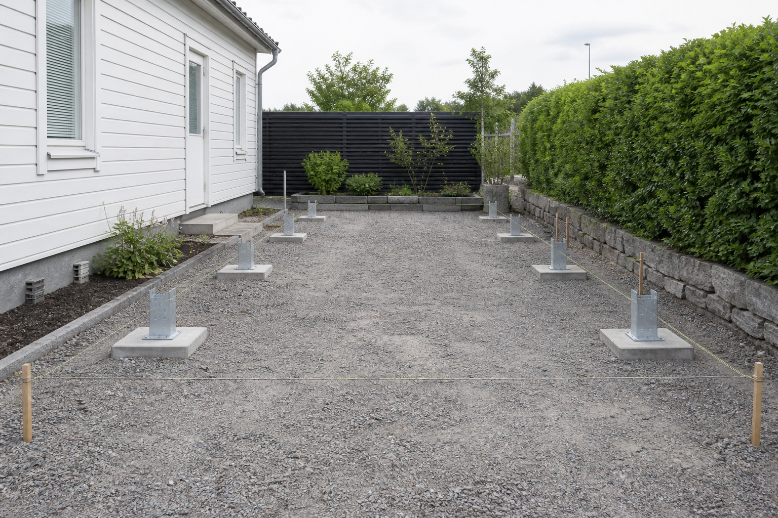 Illustrative Darstellung zum Ratgeberthema Carport-Fundament: Lasten, Boden und Pfostenanschlüsse planen