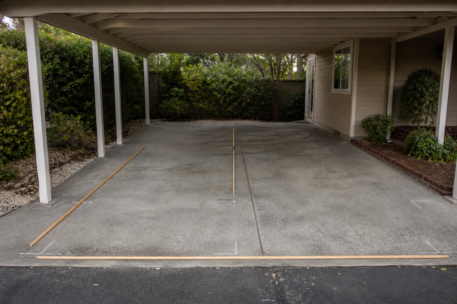 Illustrative Darstellung zum Ratgeberthema Carport-Maße: Fahrzeug, Stützen und Grundstück abstimmen
