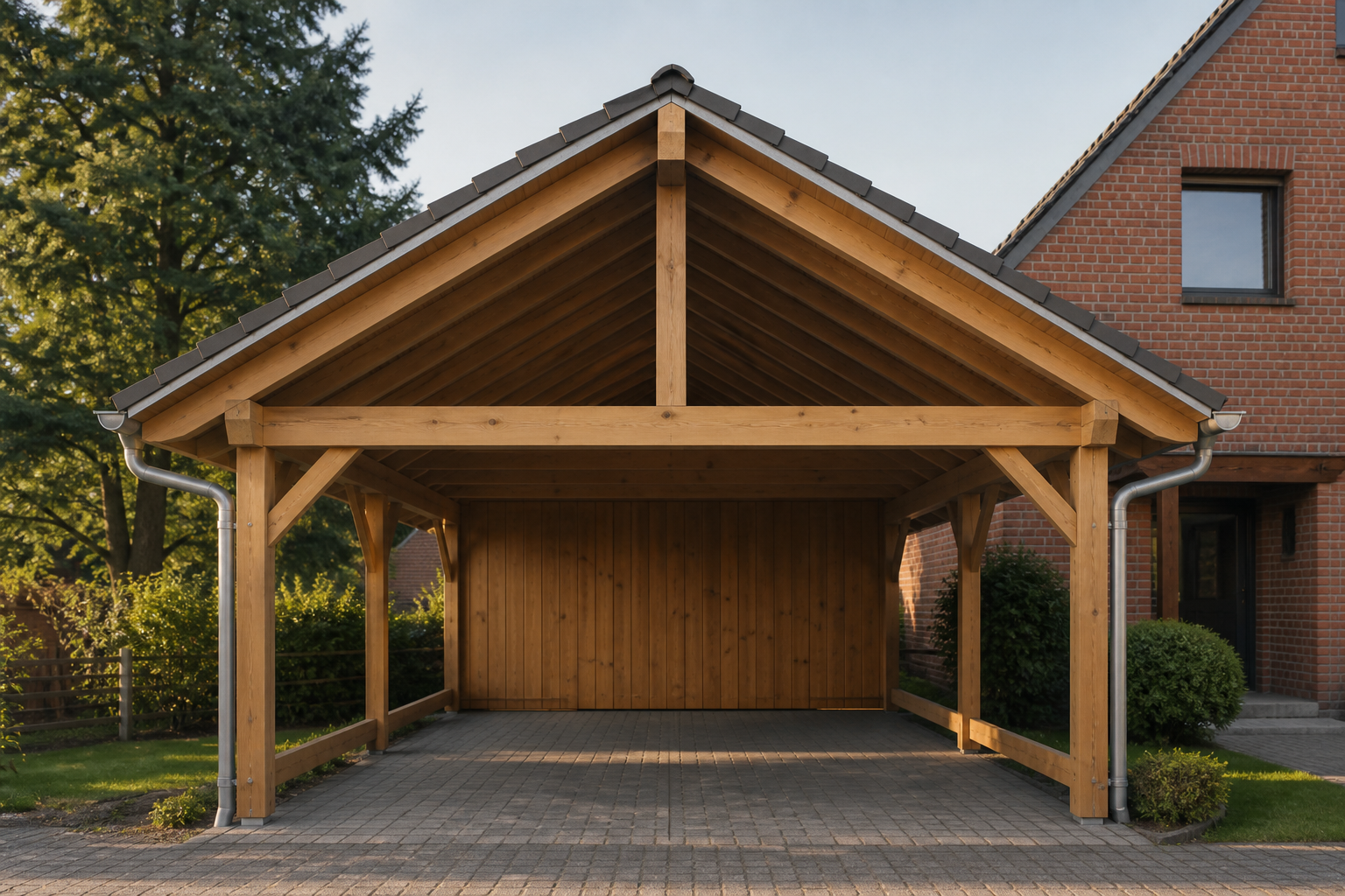 Illustrative Darstellung zum Ratgeberthema Carport mit Satteldach: Form und Konstruktion einordnen