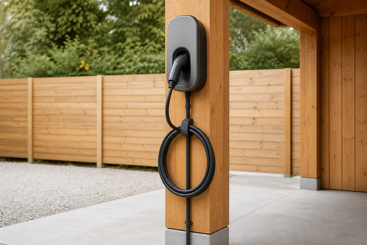 Illustrative Darstellung zum Ratgeberthema Wallbox am Carport: Elektroplanung früh vorbereiten