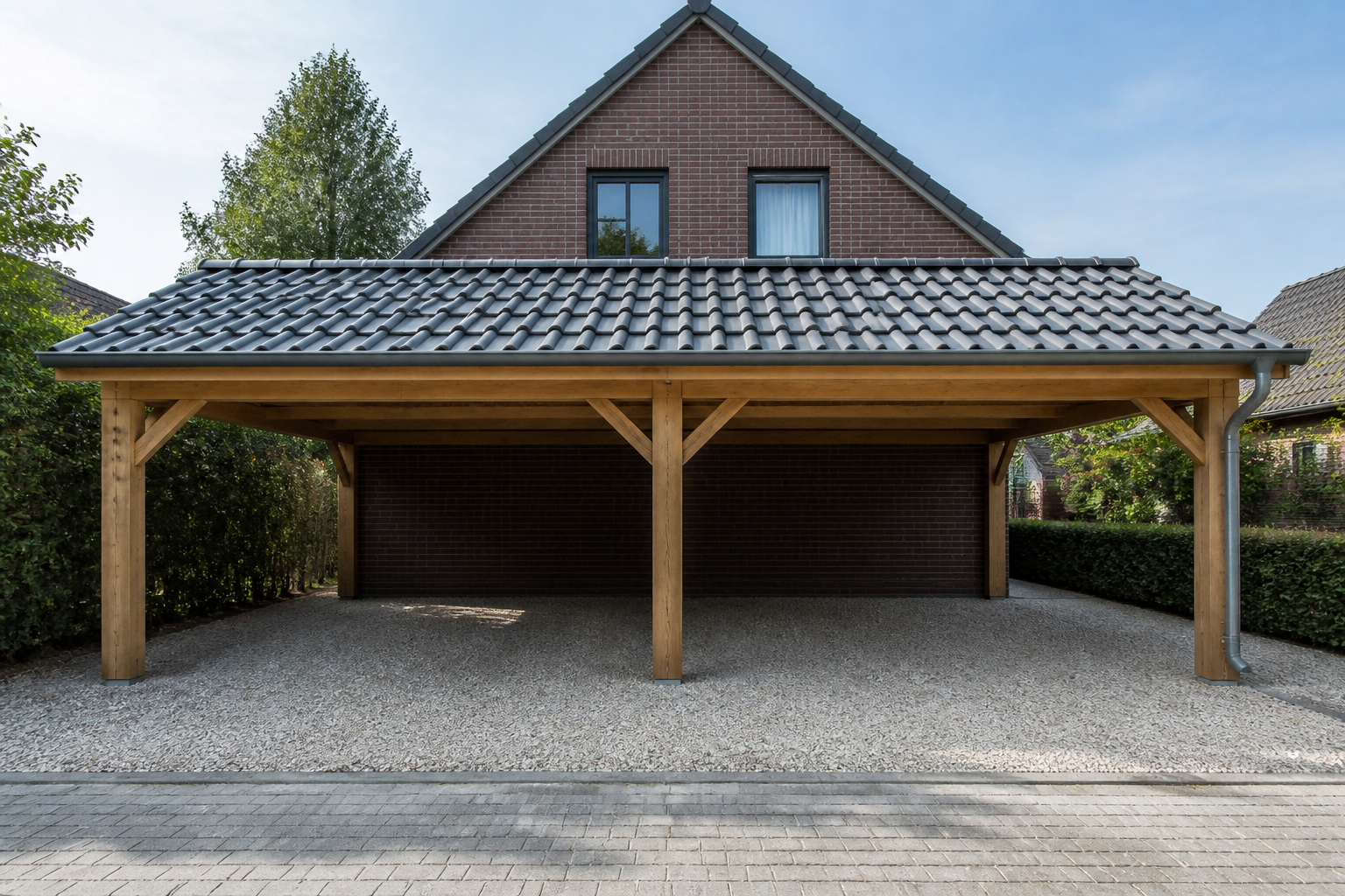Illustrative Darstellung zum Ratgeberthema Doppelcarport planen: Zwei Stellplätze sinnvoll anordnen